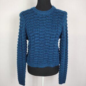ONLY Our Story Short Pullover Knit Long Sleeve Crew Neck Blue Stretch Blue S